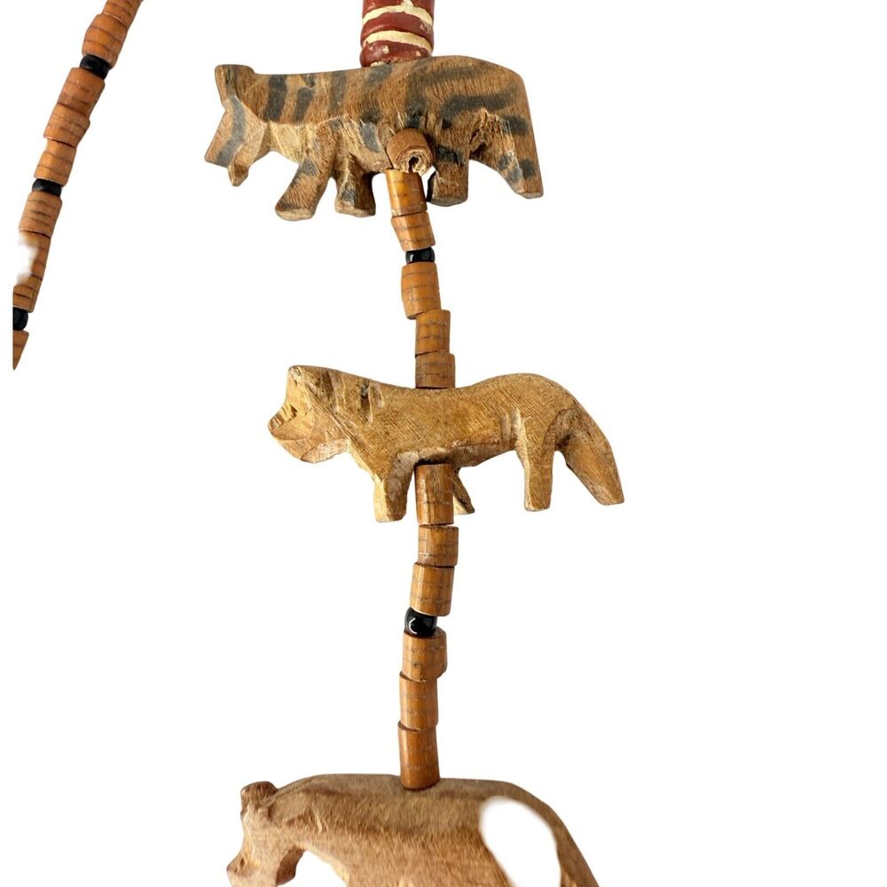 Vintage African Carved Animal Wood Beaded Necklace 29" Wild Safari Trade - Picture 9 of 12